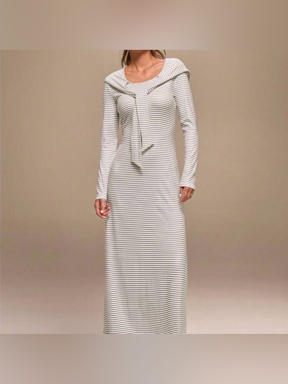 Striped Long Sleeve Maxi Dress with Sailor Collar - Picture 3 of 3
